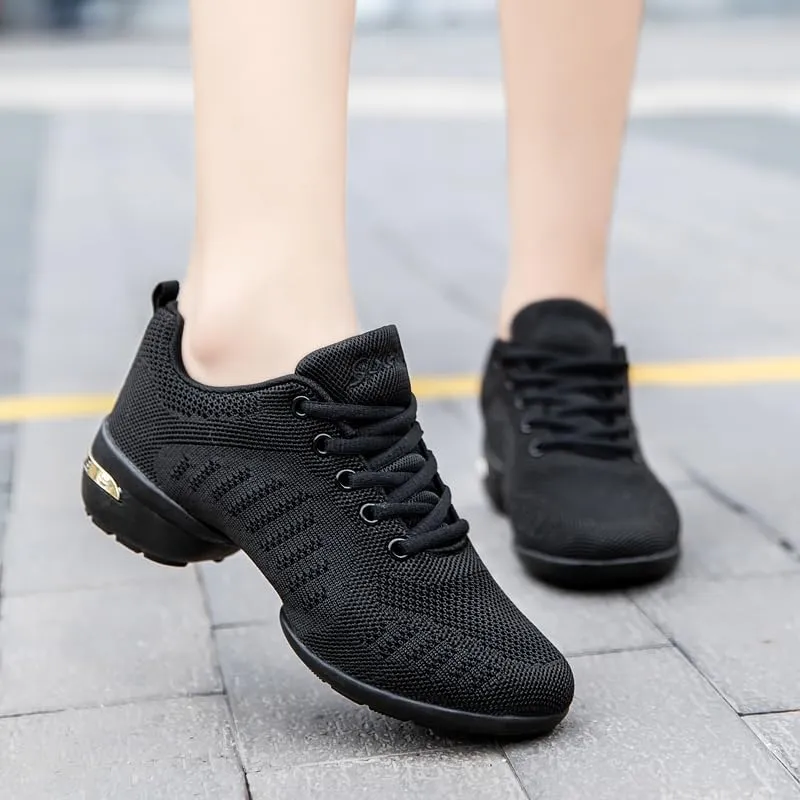 Women's Breathable Mesh Dance Shoes - Mid HeelLace-Up Suitable for WalkingAll-Season Fabric Comfort Sneakers