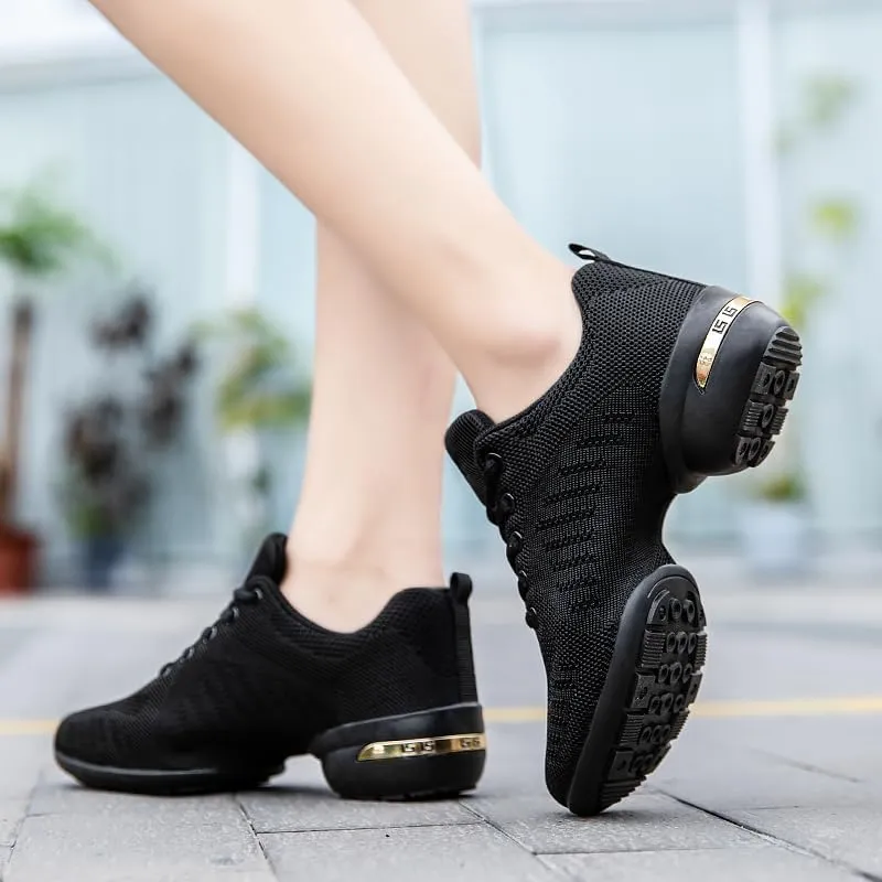 Women's Breathable Mesh Dance Shoes - Mid HeelLace-Up Suitable for WalkingAll-Season Fabric Comfort Sneakers