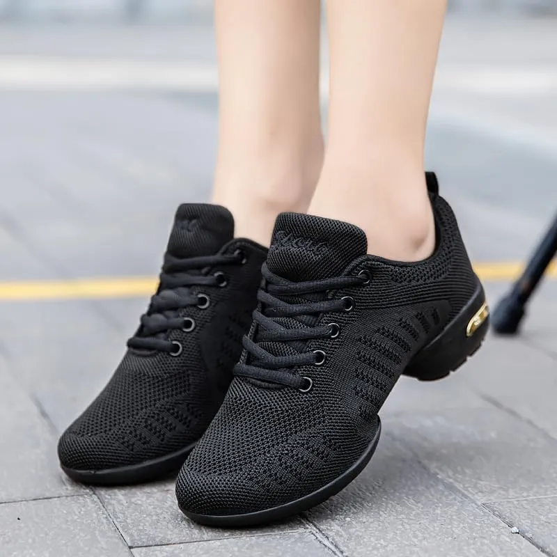Women's Breathable Mesh Dance Shoes - Mid HeelLace-Up Suitable for WalkingAll-Season Fabric Comfort Sneakers