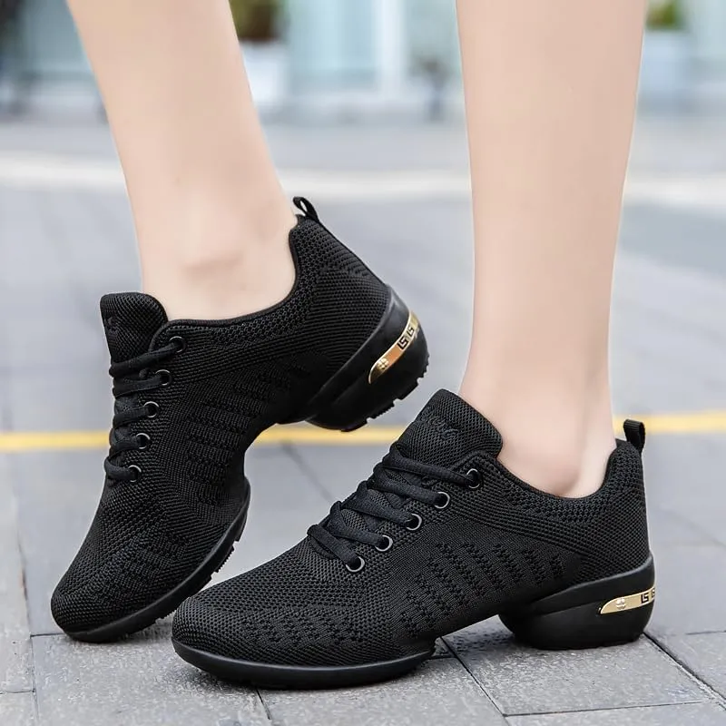Women's Breathable Mesh Dance Shoes - Mid HeelLace-Up Suitable for WalkingAll-Season Fabric Comfort Sneakers