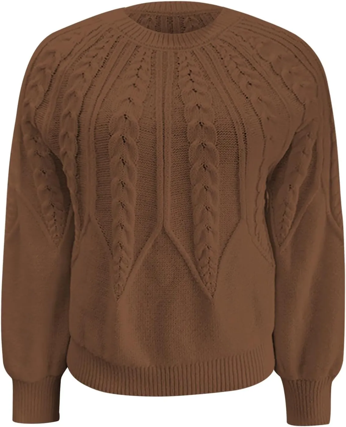 Women's Cable Knit Sweater Casual Lantern Sleeve Crew Neck Pullover Sweaters Fall Chunky Tops Winter Clothes