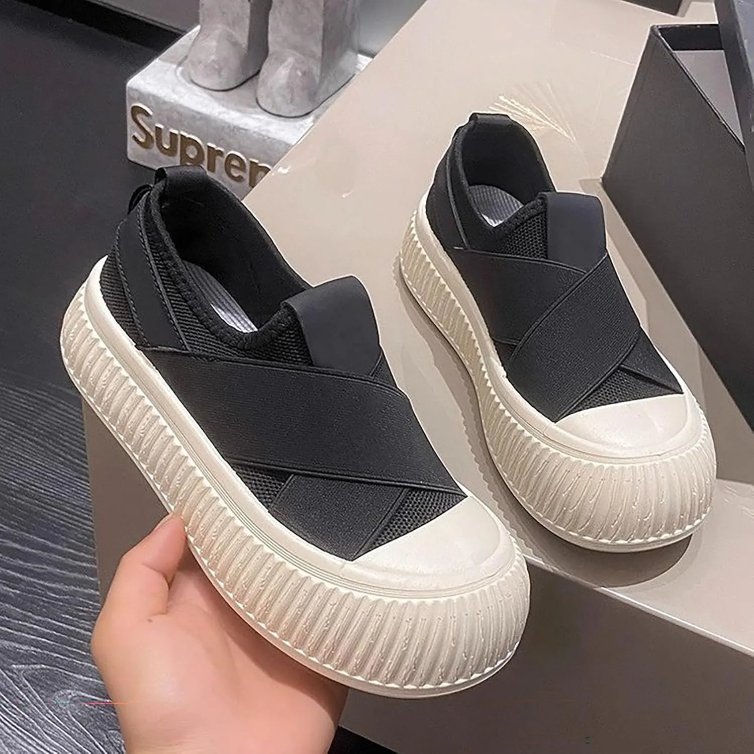 Women's Canvas Sneakers Canvas Flat Shoes Cloud Slip Shoes Running Shoes Thick Bottom Mesh Shoes Muffin Shoes Biscuit Shoes