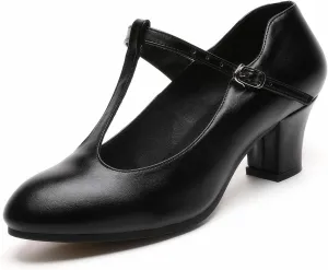 Women's Character Shoes Non-Slip Latin Salsa Ballroom Dance Heels T-Strap Wedding Pumps
