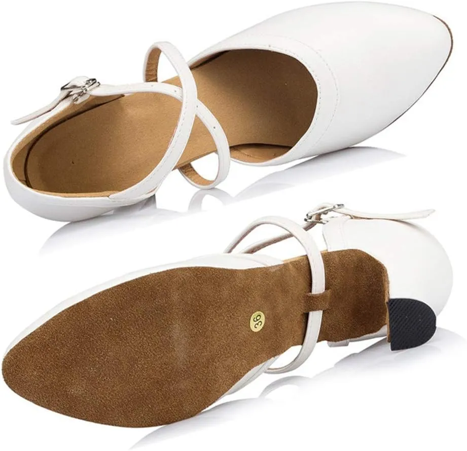 Women's Cross Strap Closed-Toe Buckle Ballroom Latin Dance Shoes Ladies White Dance Shoes Salsa Dancing Heels Wedding Ankle Strap Heels