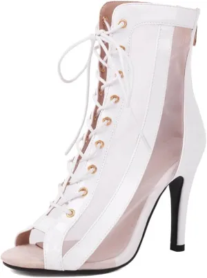 Women's Dance Boots DS118 Peep Toe Lace-up Ankle Dance Booties Latin Ballroom Salsa Heels