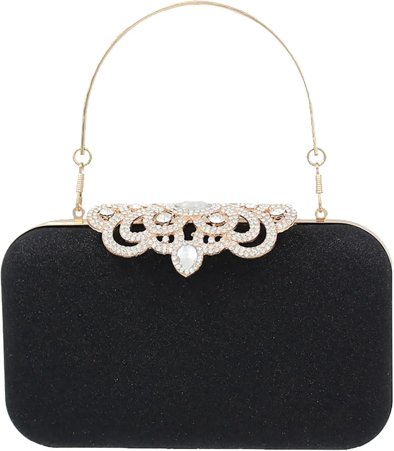 Women's Evening Clutch Handbag, Faux Rhinestone Wedding Purse Messanger Bags with Metal Top-Handle and Chain (Color : Black)