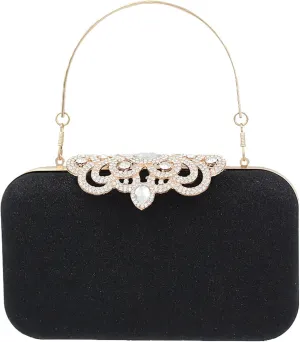 Women's Evening Clutch Handbag, Faux Rhinestone Wedding Purse Messanger Bags with Metal Top-Handle and Chain (Color : Black)