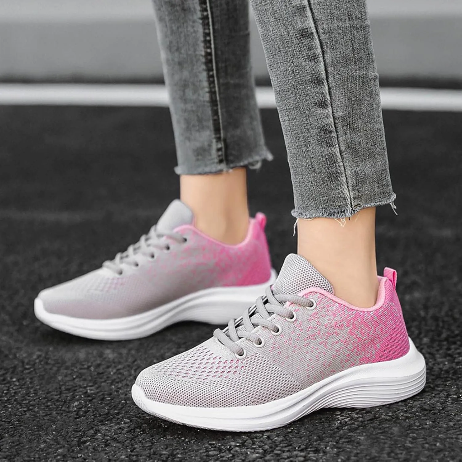 Women's Fashion Sneaker Shoes Breathable Mesh Trail Running Shoes Non-Slip Lace-Up Training Sport Shoes Lightweight Outdoor Workout Shoes for Indoor Outdoor Gym