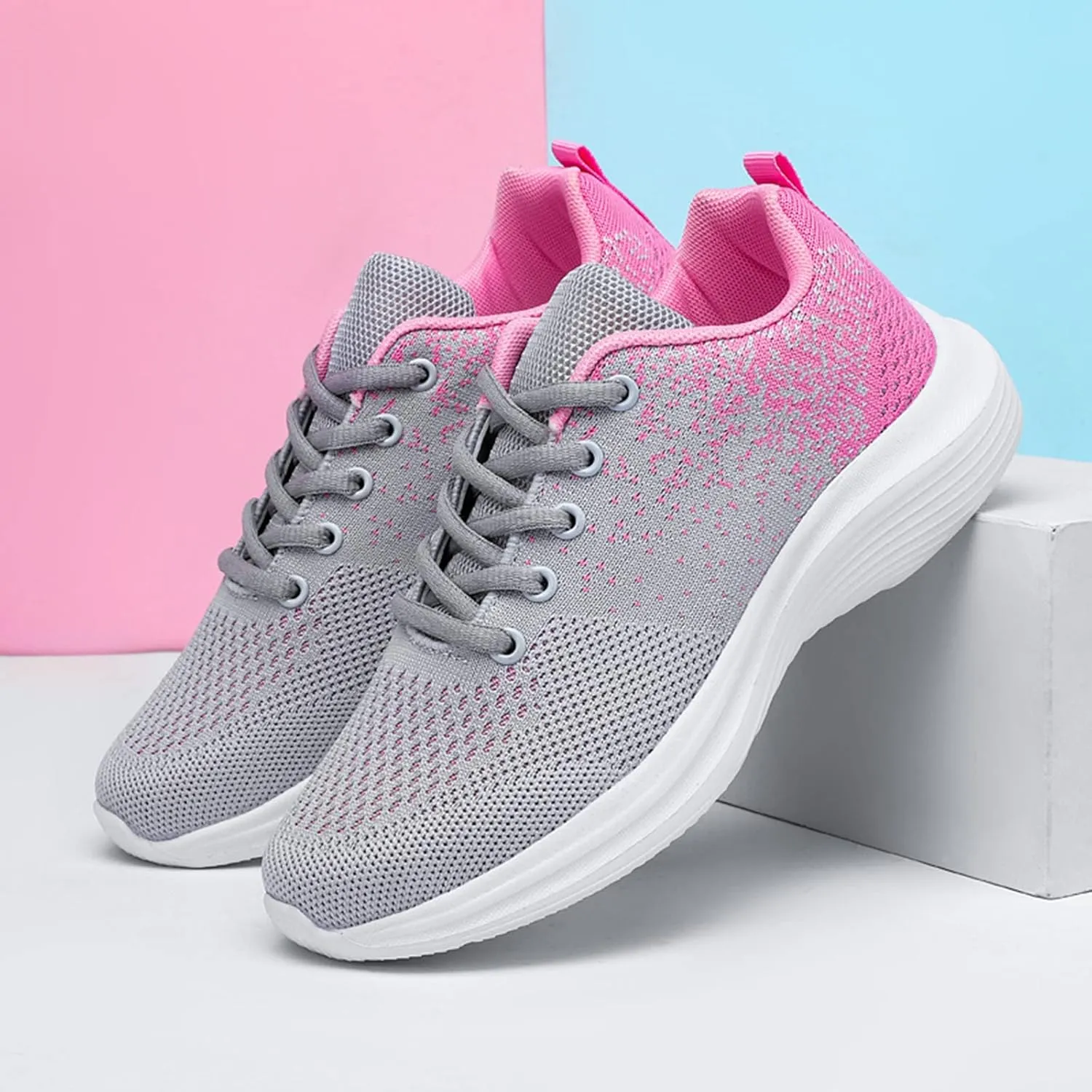 Women's Fashion Sneaker Shoes Breathable Mesh Trail Running Shoes Non-Slip Lace-Up Training Sport Shoes Lightweight Outdoor Workout Shoes for Indoor Outdoor Gym
