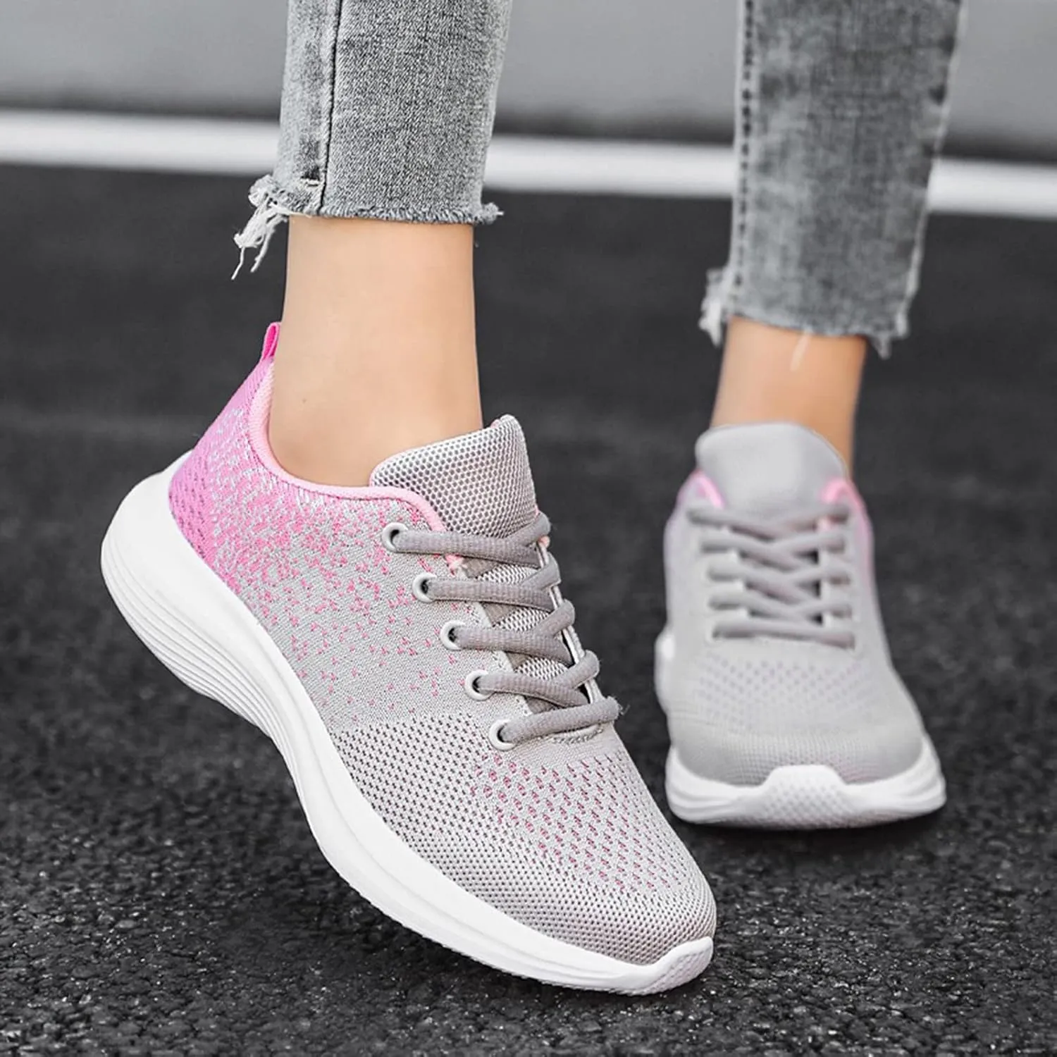 Women's Fashion Sneaker Shoes Breathable Mesh Trail Running Shoes Non-Slip Lace-Up Training Sport Shoes Lightweight Outdoor Workout Shoes for Indoor Outdoor Gym