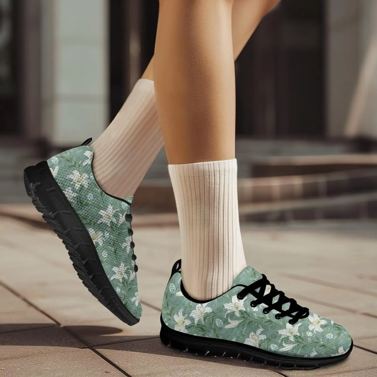 Women's Fashion Sneakers Low Top Casual Shoes Lightweight Wide Arch Support Travel Sneakers for Workout Size 5-12 Black Sole