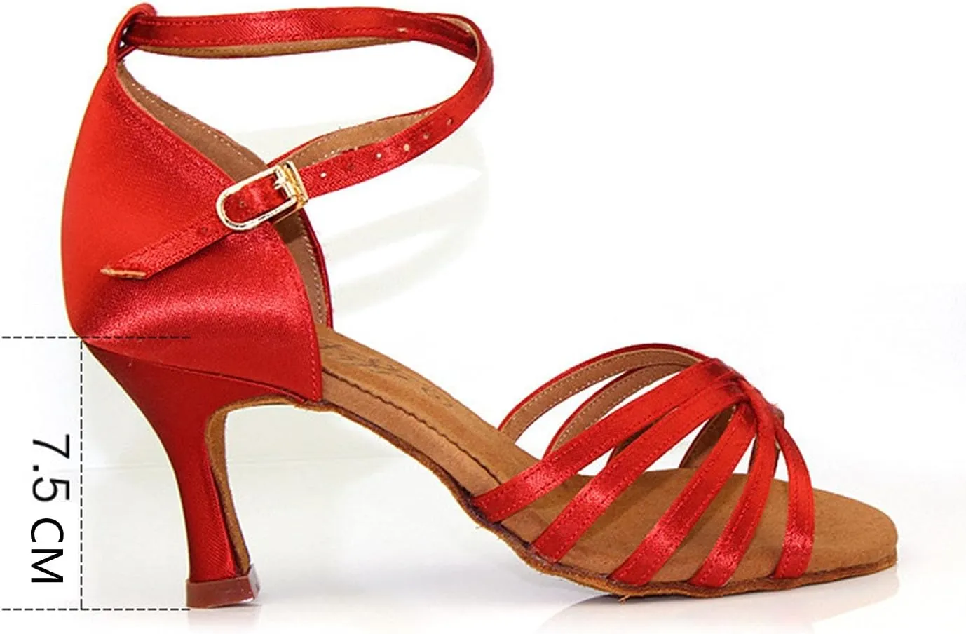 Women's Girl's Lady's Ballroom Latin Dance Shoes, Satin Tango Salsa Party Dancing Shoes, 5CM/7CM/7.5CM Heel (Color : Red 7.5cm, Size : 33)