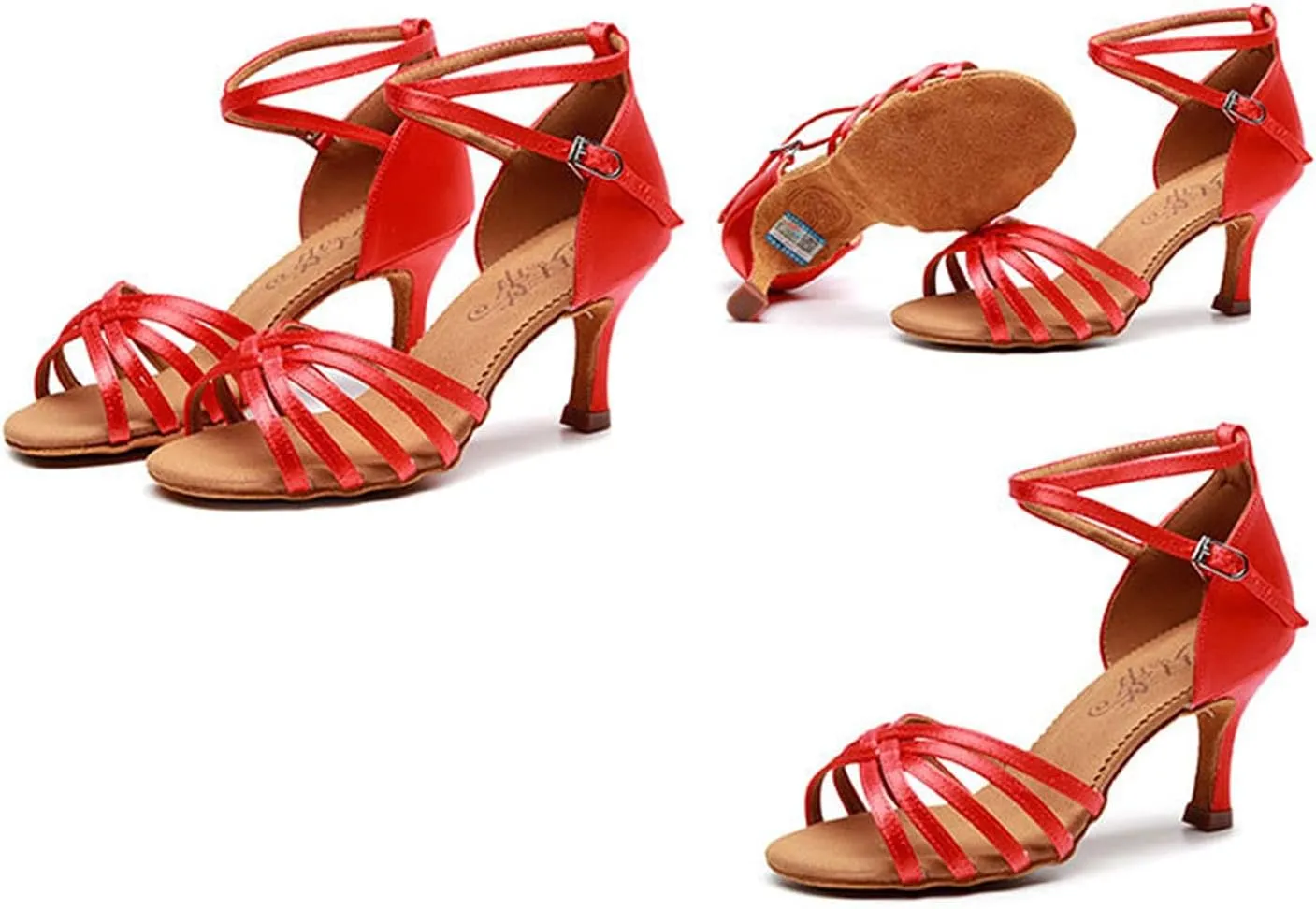 Women's Girl's Lady's Ballroom Latin Dance Shoes, Satin Tango Salsa Party Dancing Shoes, 5CM/7CM/7.5CM Heel (Color : Red 7.5cm, Size : 33)