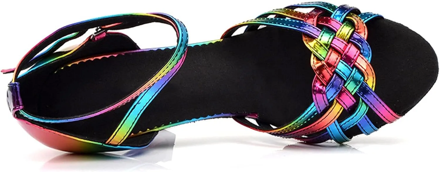 Women's Heel Height Dancing Shoes, with Colourful Latin Dance Shoes, Suede Sole (Color : Blue 10cm, Size : 4.5)
