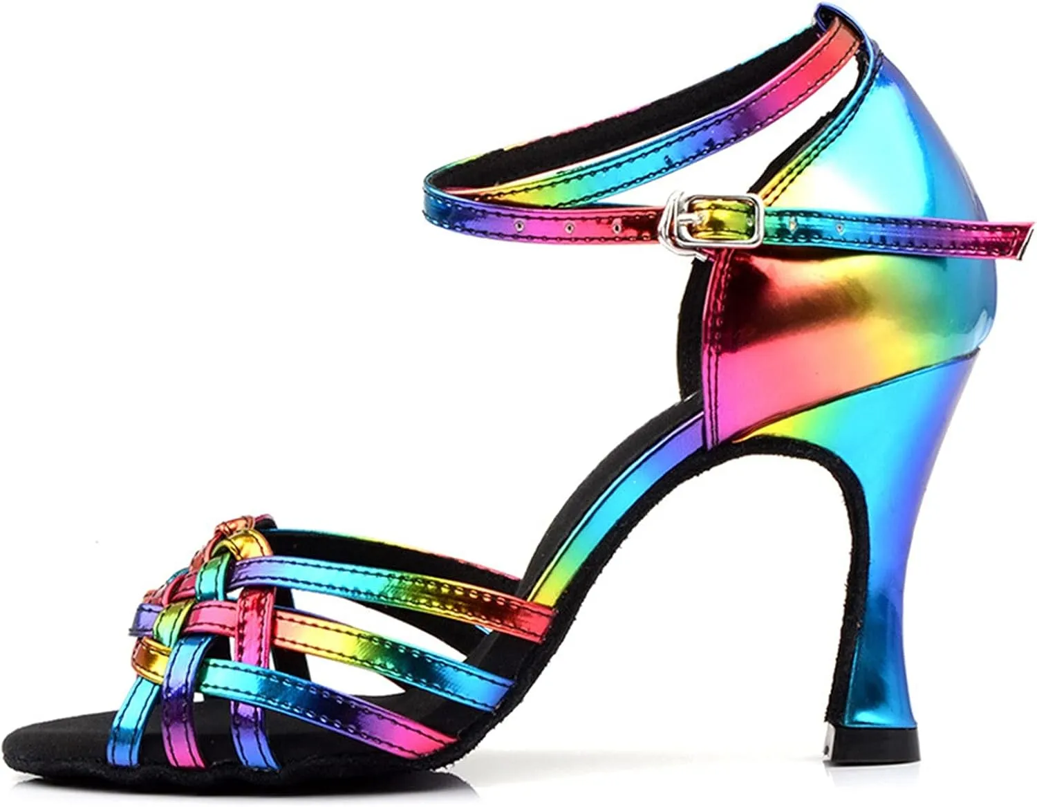 Women's Heel Height Dancing Shoes, with Colourful Latin Dance Shoes, Suede Sole (Color : Blue 10cm, Size : 4.5)