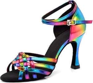 Women's Heel Height Dancing Shoes, with Colourful Latin Dance Shoes, Suede Sole (Color : Blue 10cm, Size : 4.5)