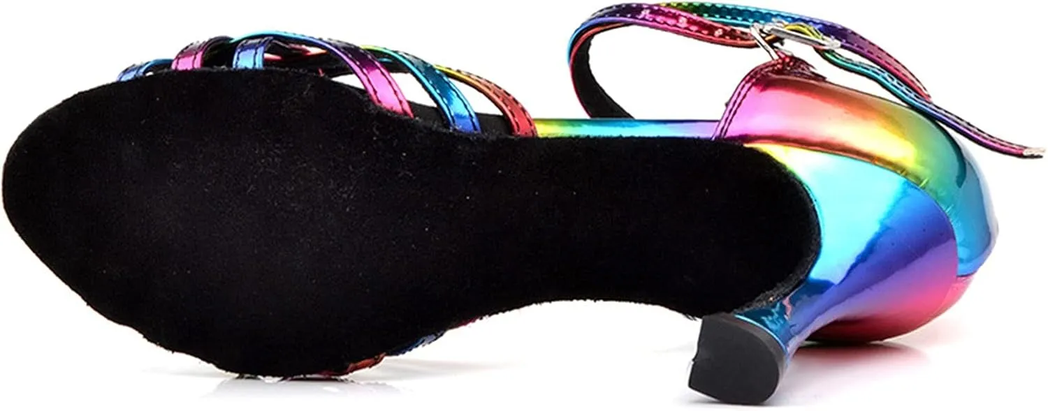 Women's Heel Height Dancing Shoes, with Colourful Latin Dance Shoes, Suede Sole (Color : Blue 10cm, Size : 4.5)