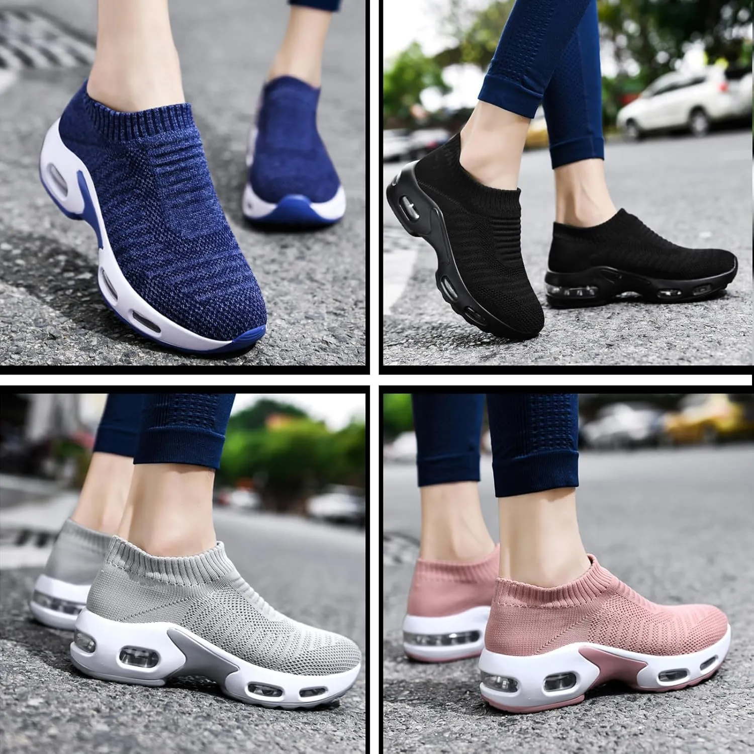 Women's Knit Orthopedic Sock Sneakers Lightweight Breathe Mesh Slip-On Air Cushion Sole Daily Nursing Work Walking Shoes