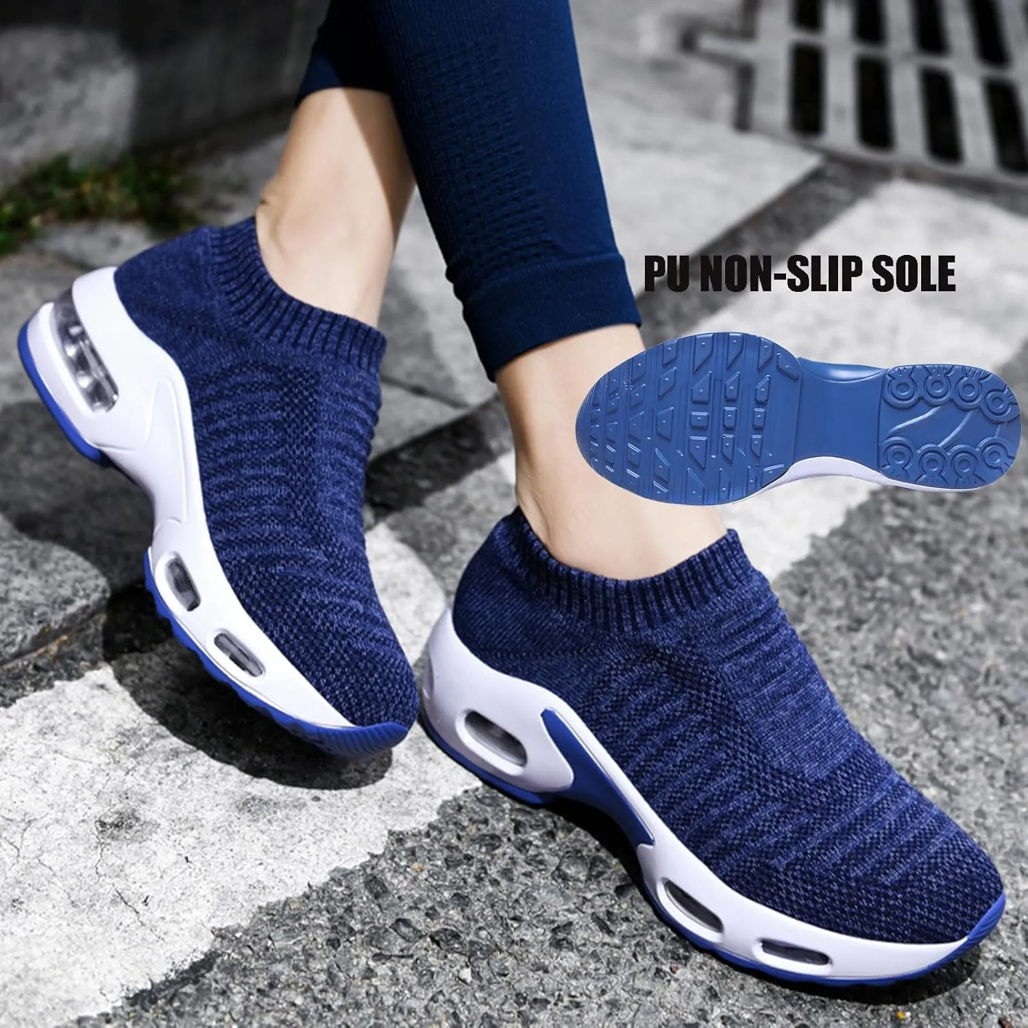 Women's Knit Orthopedic Sock Sneakers Lightweight Breathe Mesh Slip-On Air Cushion Sole Daily Nursing Work Walking Shoes