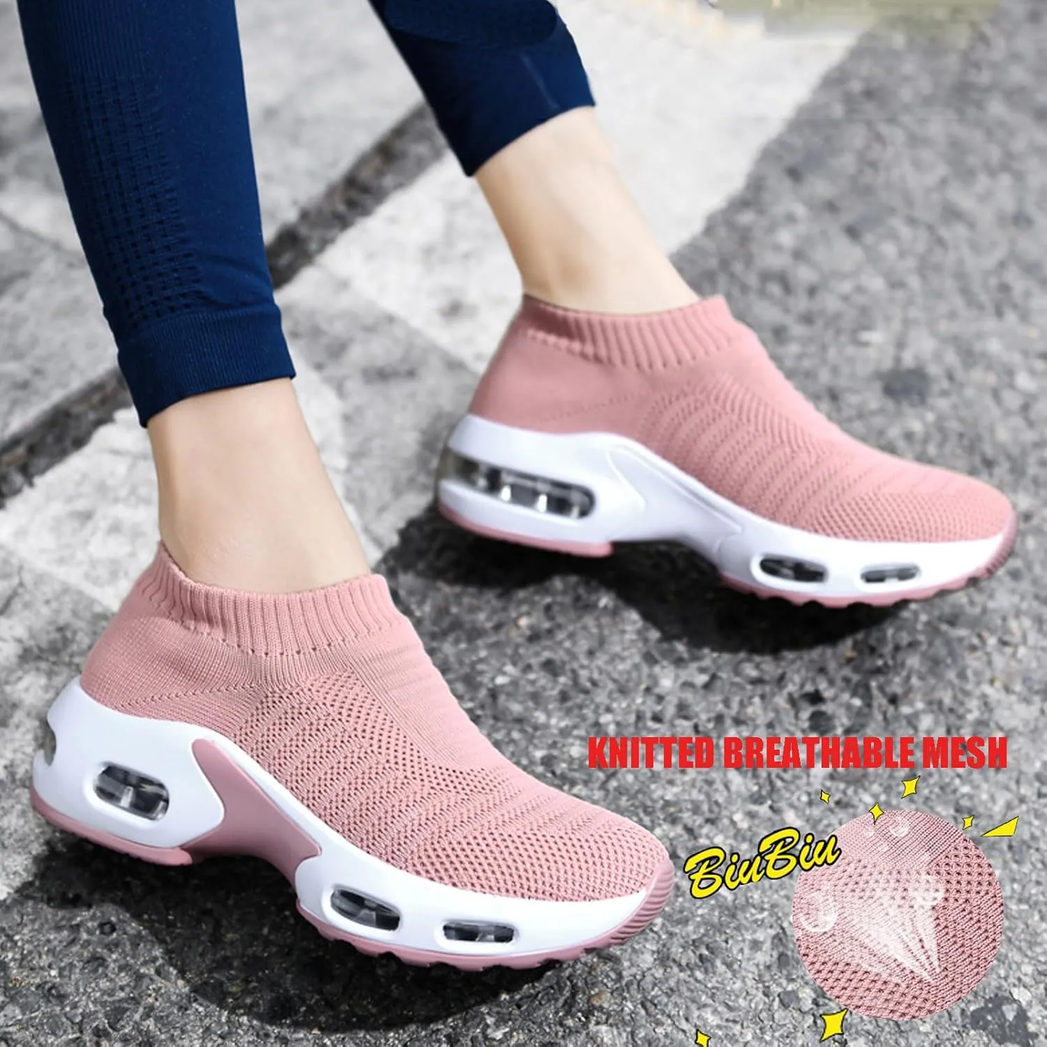 Women's Knit Orthopedic Sock Sneakers Lightweight Breathe Mesh Slip-On Air Cushion Sole Daily Nursing Work Walking Shoes