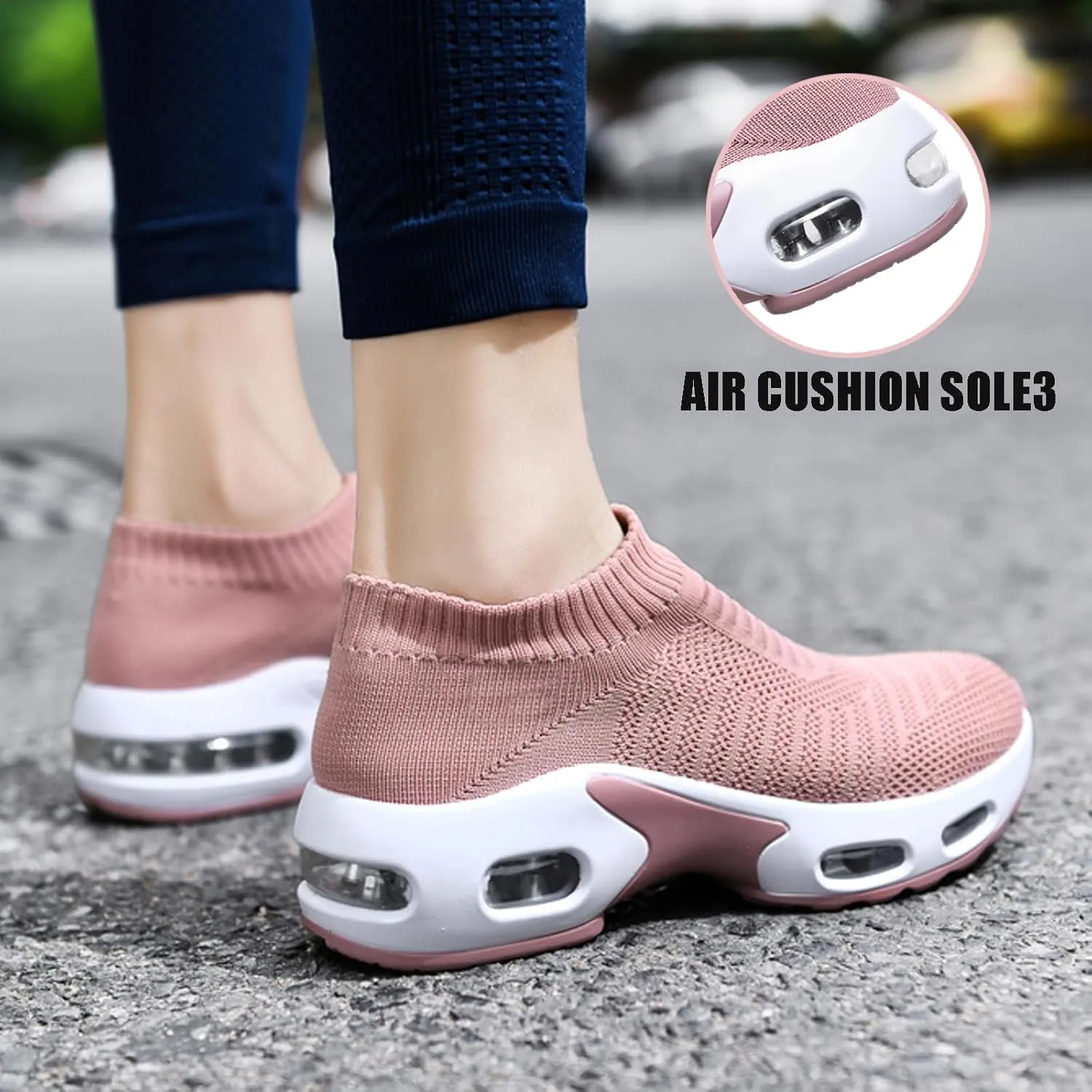 Women's Knit Orthopedic Sock Sneakers Lightweight Breathe Mesh Slip-On Air Cushion Sole Daily Nursing Work Walking Shoes