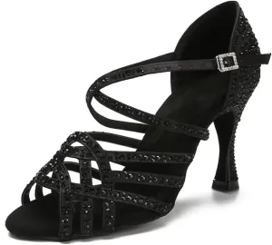 Women's Latin Dance Training Shoes - Tango Ballroom Rhinestone Purple/Black Wedding Sandals, 5CM/2Inch Heel Height
