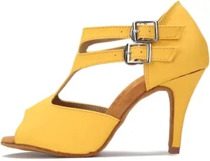 Women's Leather Latin Dance Shoes - Tango Salsa Ballroom High Heel Sandals, 5CM/2Inch Heel Height