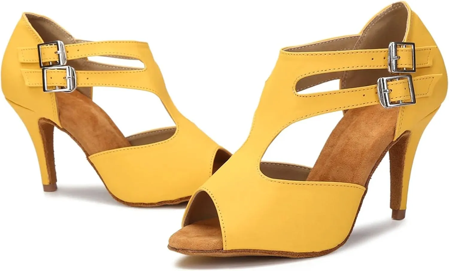 Women's Leather Latin Dance Shoes - Tango Salsa Ballroom High Heel Sandals, 5CM/2Inch Heel Height