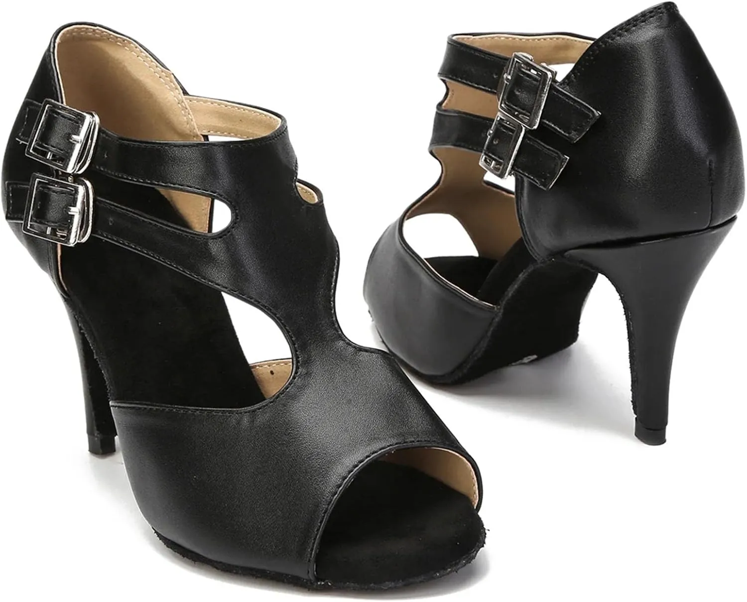 Women's Leather Latin Dance Shoes - Tango Salsa Ballroom High Heel Sandals, 5CM/2Inch Heel Height