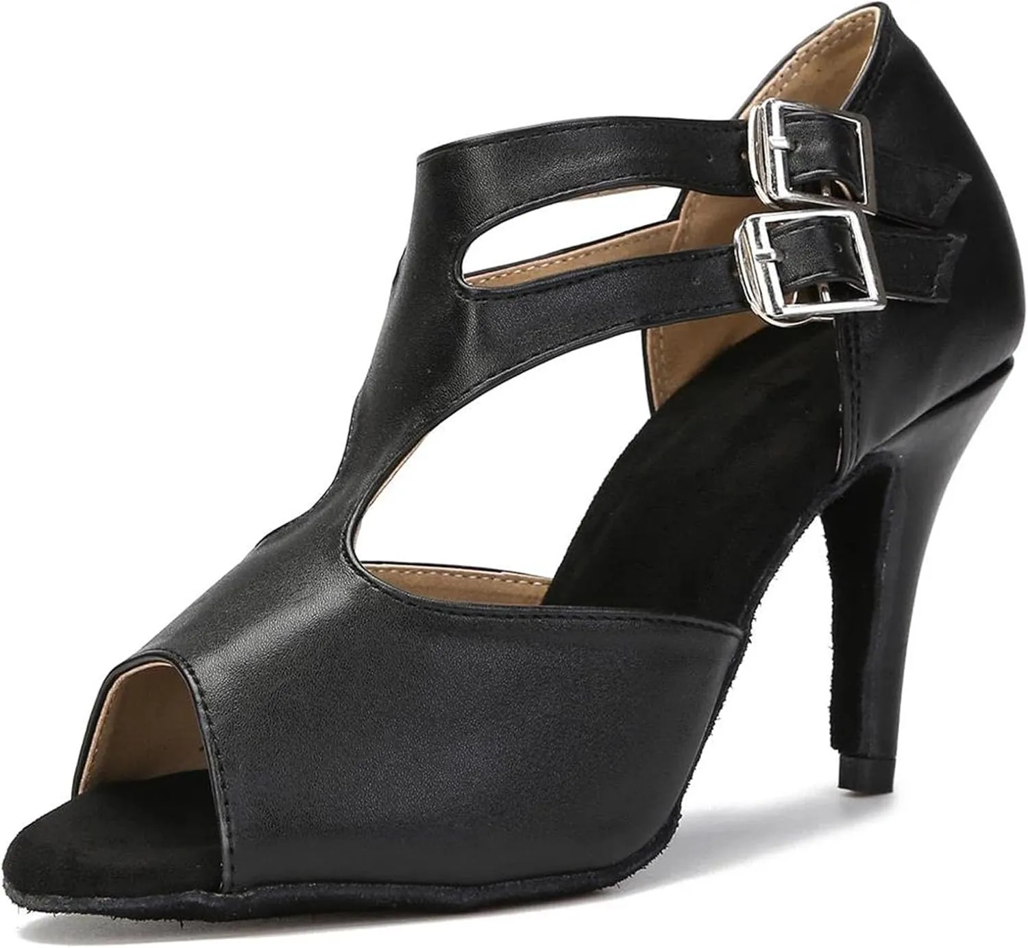 Women's Leather Latin Dance Shoes - Tango Salsa Ballroom High Heel Sandals, 5CM/2Inch Heel Height