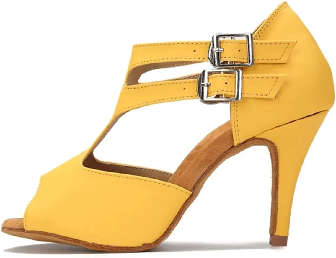 Women's Leather Latin Dance Shoes - Tango Salsa Ballroom High Heel Sandals, 5CM/2Inch Heel Height