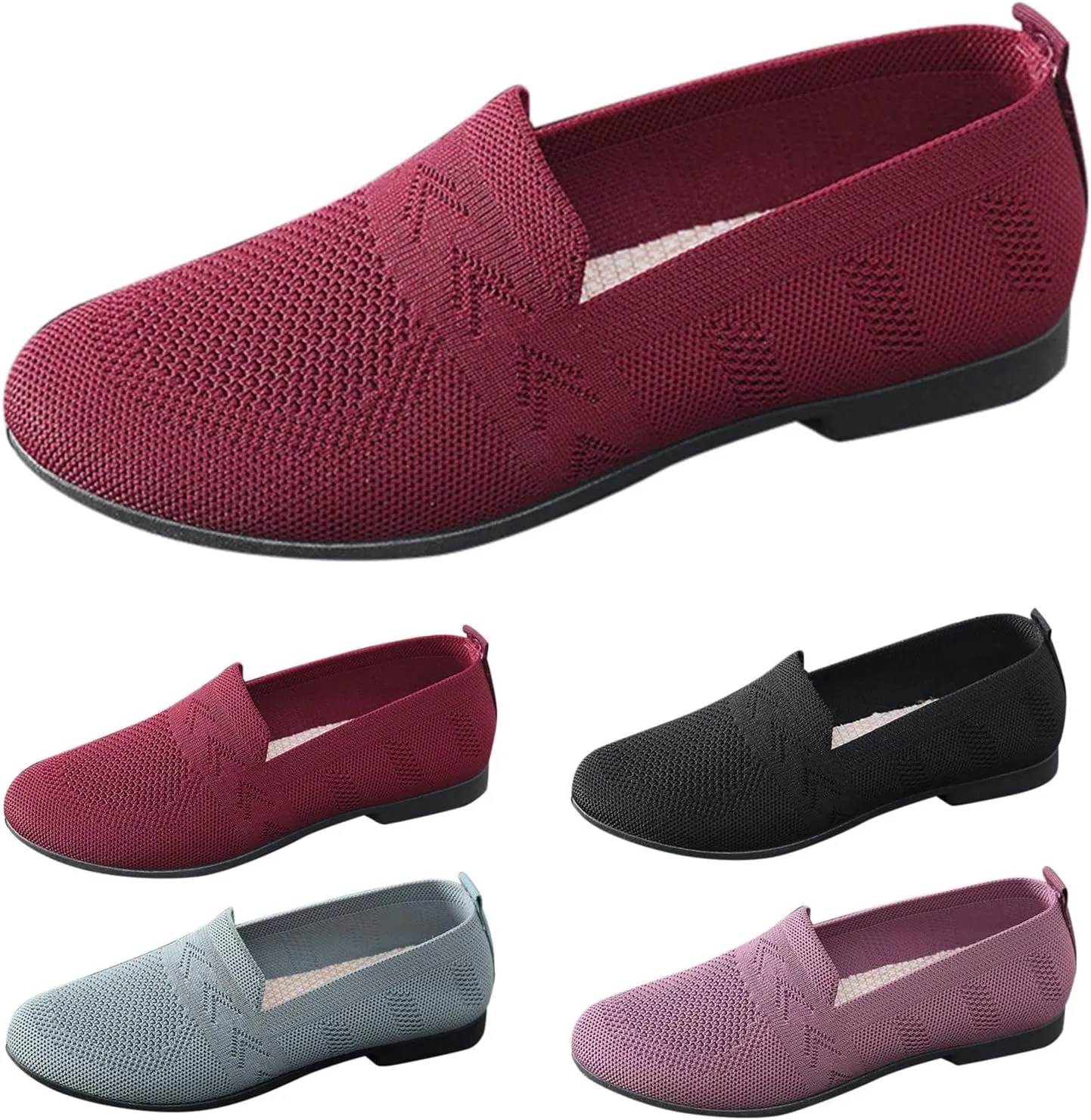 Women's Low Heel Casual Shoes Mesh Breathable Slip On Sneakers Comfortable Wide Width Work Shoes Summer Knit Flats