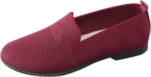 Women's Low Heel Casual Shoes Mesh Breathable Slip On Sneakers Comfortable Wide Width Work Shoes Summer Knit Flats