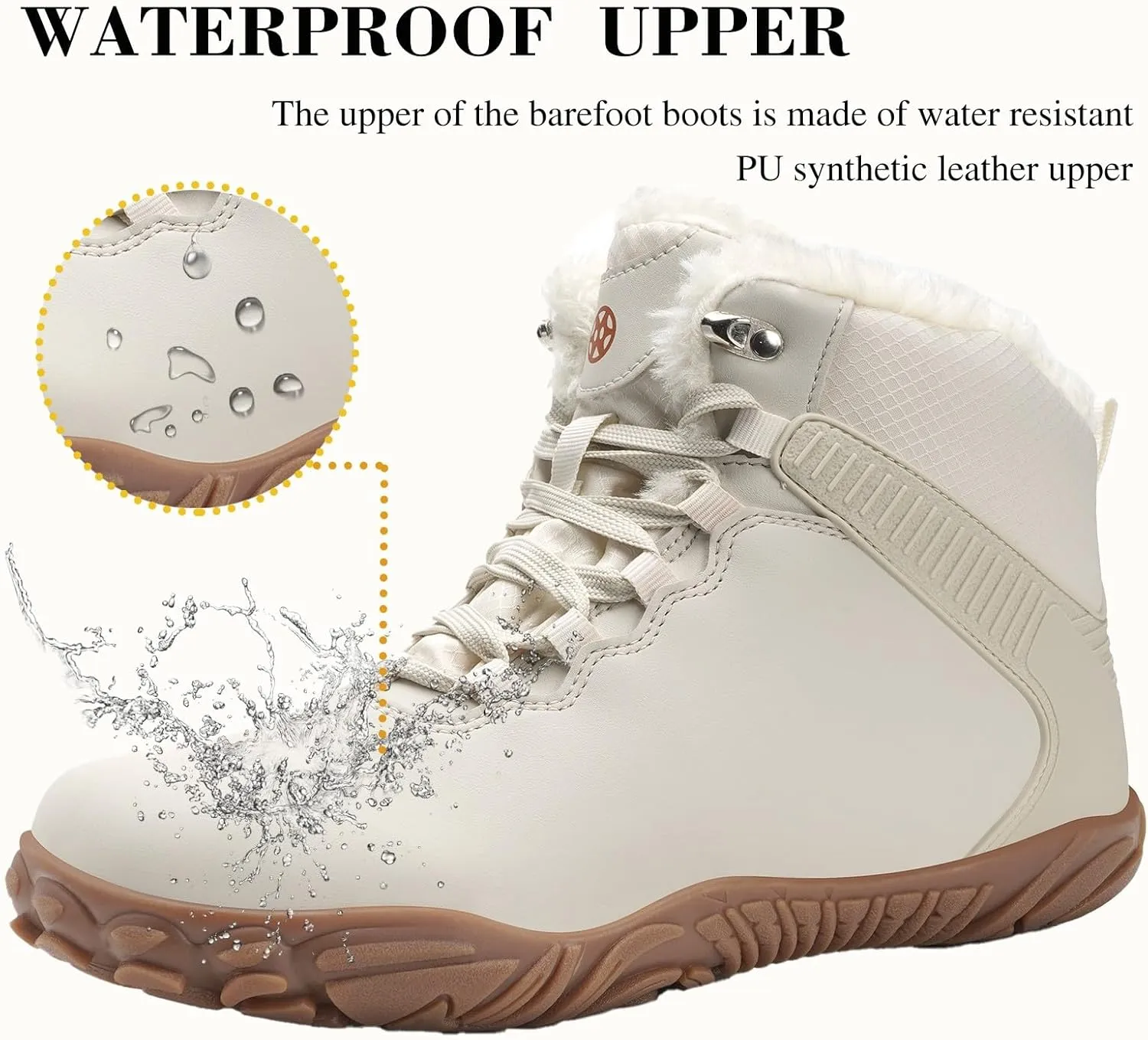 Womens Mens Barefoot Boots Shoes | Waterproof Winter Snow Boots | Warm Ankle Booties with Arch Support | Wide Width Work Hiking Boots | Zero Drop Sole |