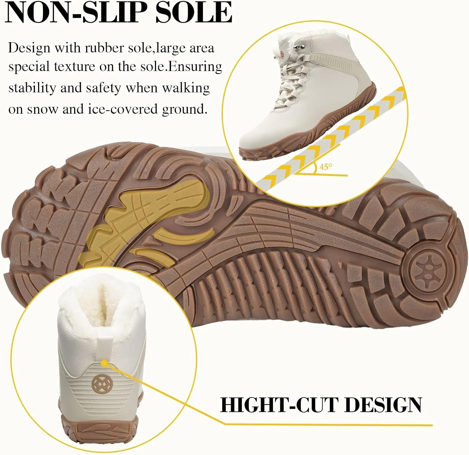 Womens Mens Barefoot Boots Shoes | Waterproof Winter Snow Boots | Warm Ankle Booties with Arch Support | Wide Width Work Hiking Boots | Zero Drop Sole |