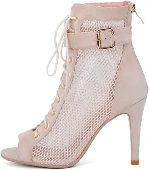 Women's Mesh Stitched Leather Cross Lacing Tall Ballroom Shoes Latin Salsa Jazz Performence Shoes,Model K92