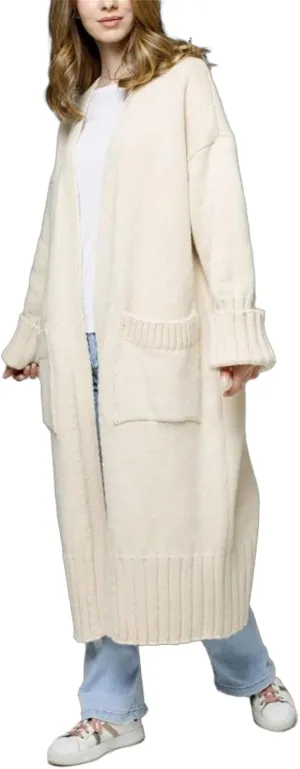 Women's Open Front Cardigan Sweaters Long Sleeves Cable Knit Sweaters Coats Outerwear with Pockets