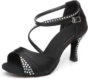Women's Open Toe Glitter Material Latin Ballroom Dance Shoes Rumba Party Wedding Tango Dance Sandals QRX037
