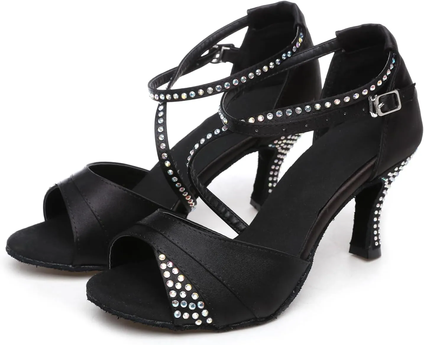 Women's Open Toe Glitter Material Latin Ballroom Dance Shoes Rumba Party Wedding Tango Dance Sandals QRX037