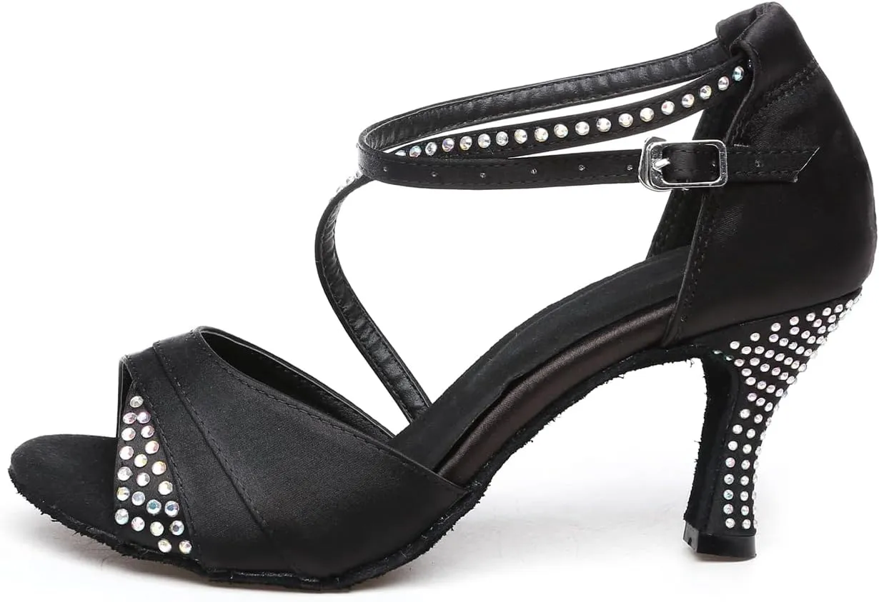 Women's Open Toe Glitter Material Latin Ballroom Dance Shoes Rumba Party Wedding Tango Dance Sandals QRX037