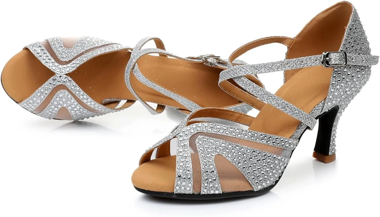 Women's Open Toe Latin Ballroom Dance Shoes Rumba Party Wedding Tango Dance Sandals QRX2203