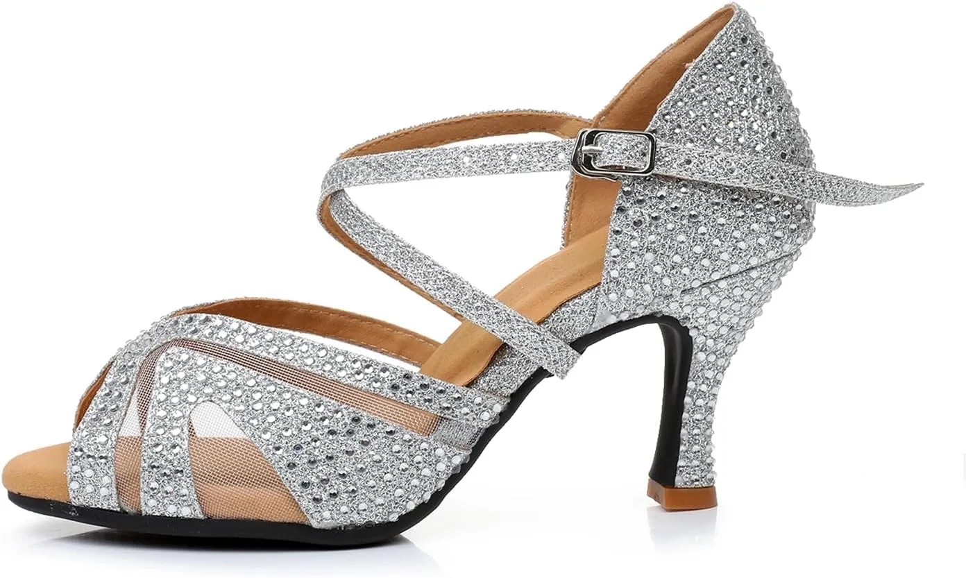 Women's Open Toe Latin Ballroom Dance Shoes Rumba Party Wedding Tango Dance Sandals QRX2203