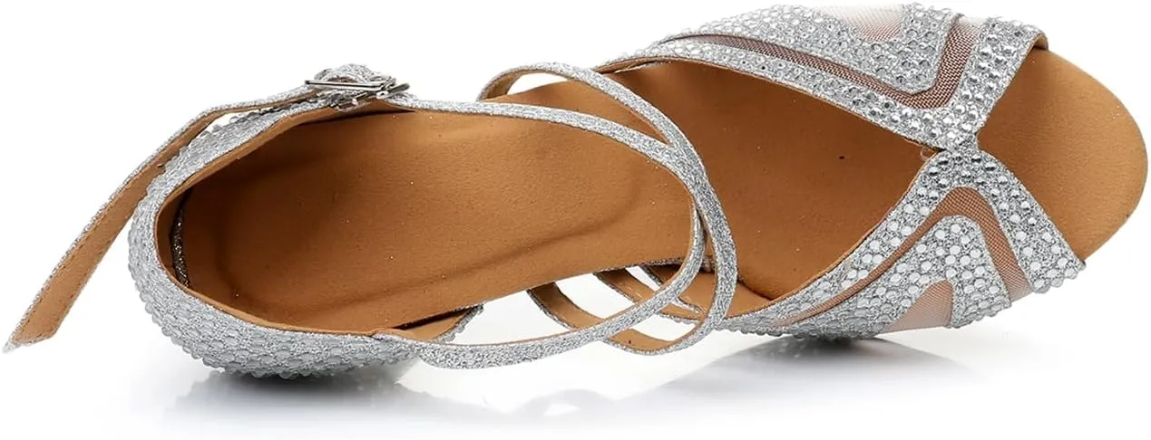 Women's Open Toe Latin Ballroom Dance Shoes Rumba Party Wedding Tango Dance Sandals QRX2203