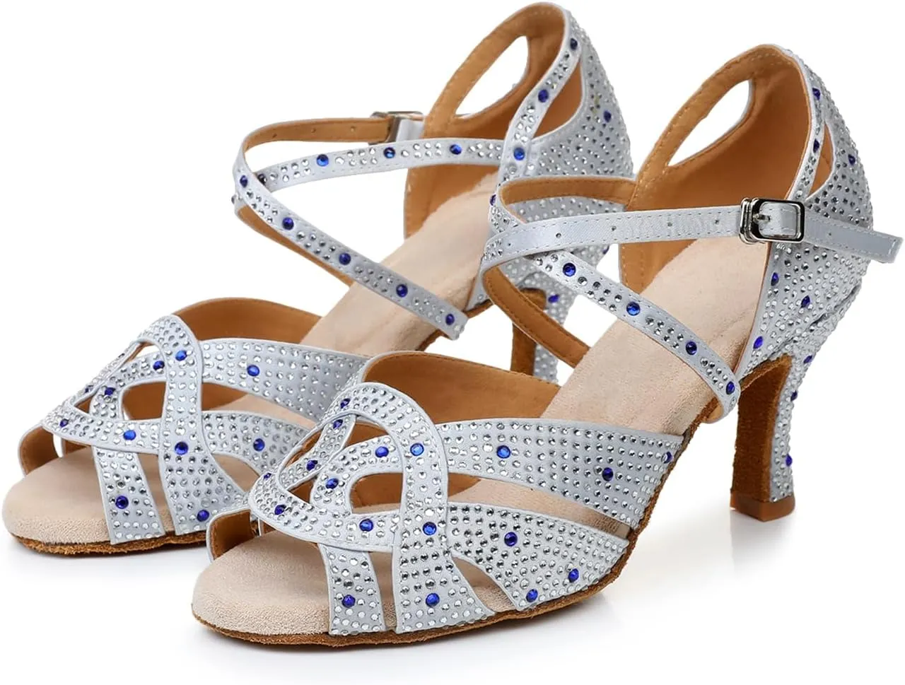 Women's Open Toe Rhinestone Latin Ballroom Dance Shoes Rumba Party Wedding Tango Dance Sandals QRX2208