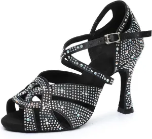Women's Open Toe Rhinestone Latin Ballroom Dance Shoes Rumba Party Wedding Tango Dance Sandals QRX2208
