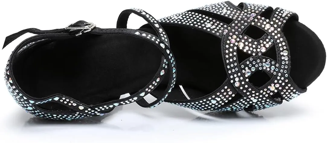 Women's Open Toe Rhinestone Latin Ballroom Dance Shoes Rumba Party Wedding Tango Dance Sandals QRX2208