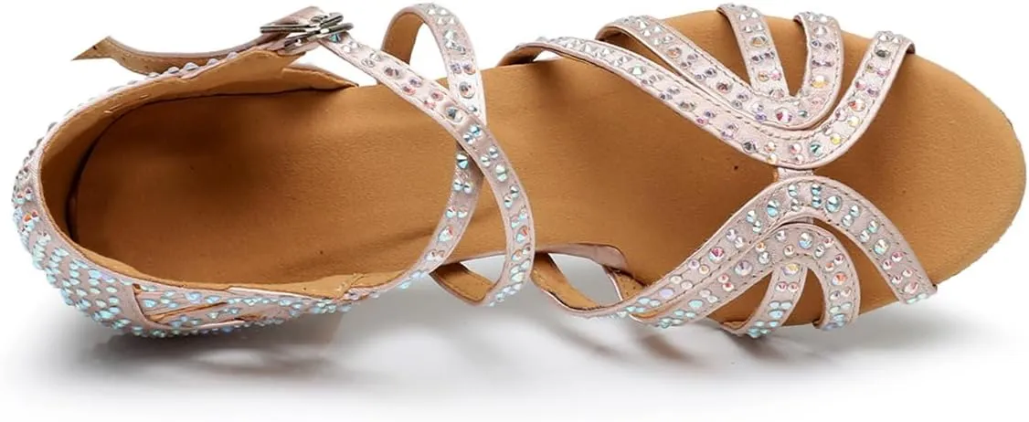 Women's Open Toe Rhinestone Latin Ballroom Dance Shoes Rumba Party Wedding Tango Dance Sandals QRX2209
