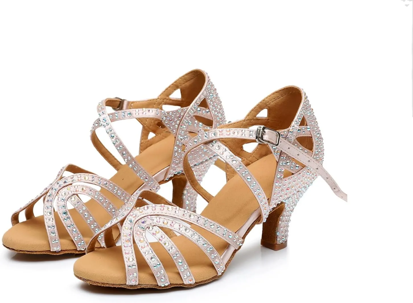 Women's Open Toe Rhinestone Latin Ballroom Dance Shoes Rumba Party Wedding Tango Dance Sandals QRX2209