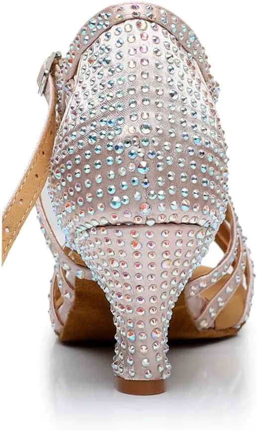 Women's Open Toe Rhinestone Latin Ballroom Dance Shoes Rumba Party Wedding Tango Dance Sandals QRX2209
