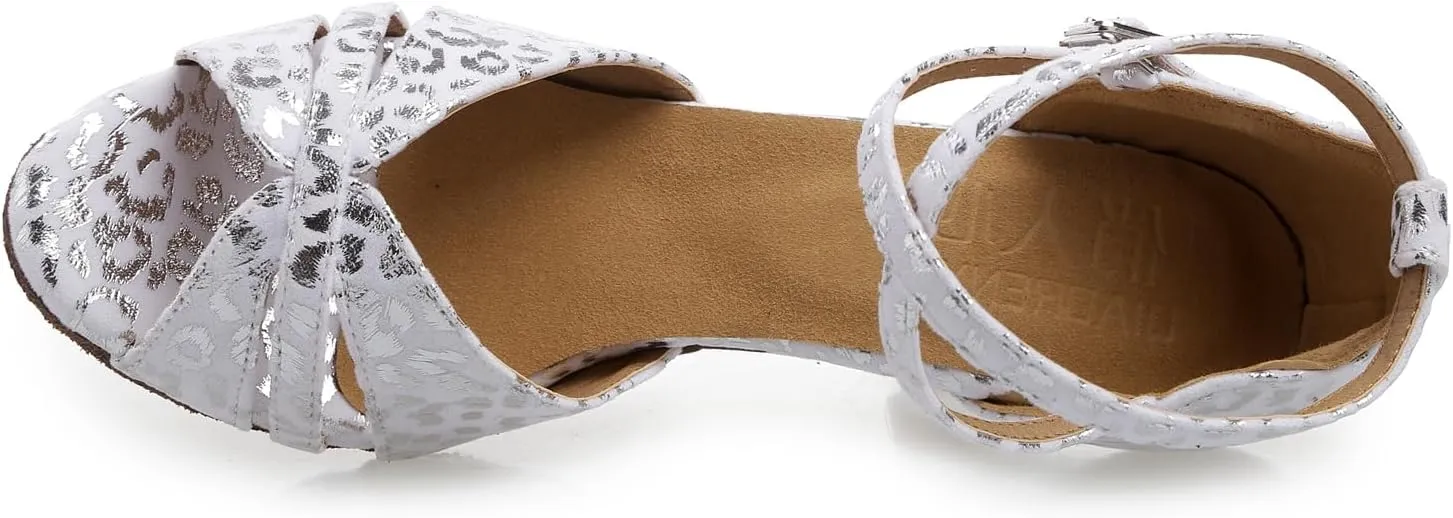 Women's Open Toe Synthetic Latin Ballroom Dance Shoes Salsa Party Wedding Tango Dance Sandals QRX008 Silver US 4